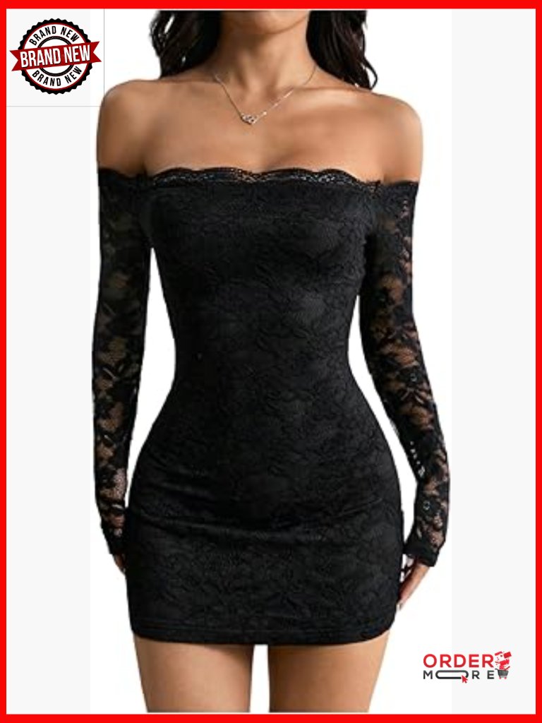 Long Sleeve Lace Mini Dress Off Shoulder Bodycon Fall Night Out